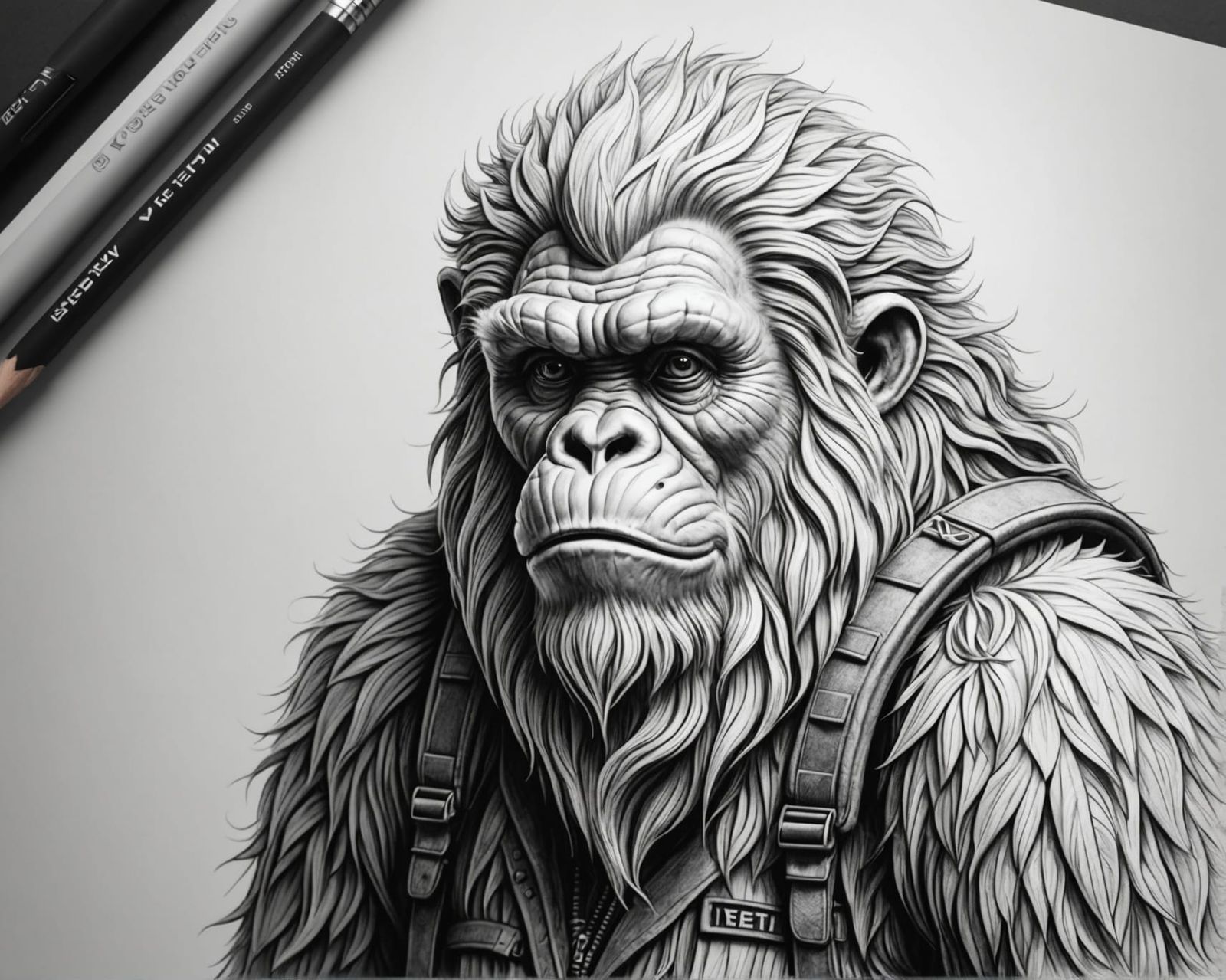 Intricate Pencil Sketch: Yeti Back to School