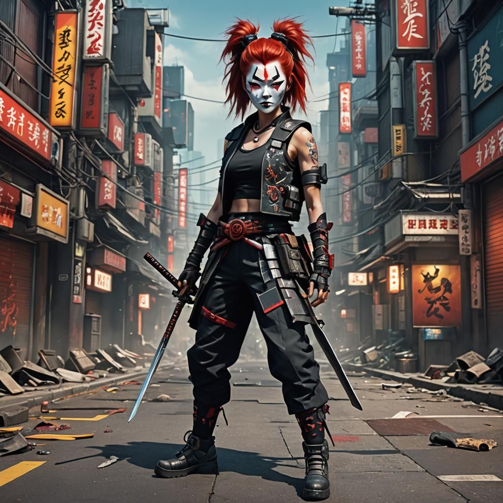 Cyberpunk Street Samurai with Katana