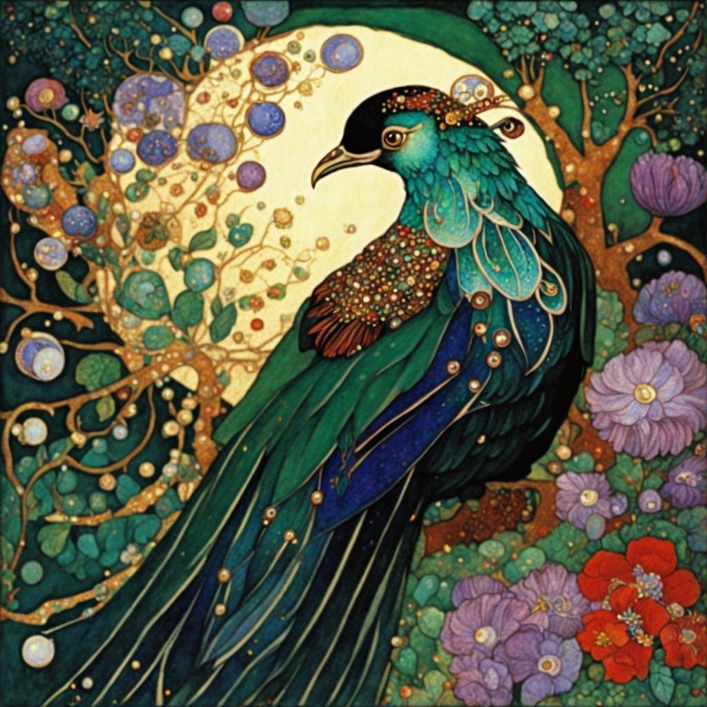 Phoenix Bird in Fantasy Forest with Fractal Details