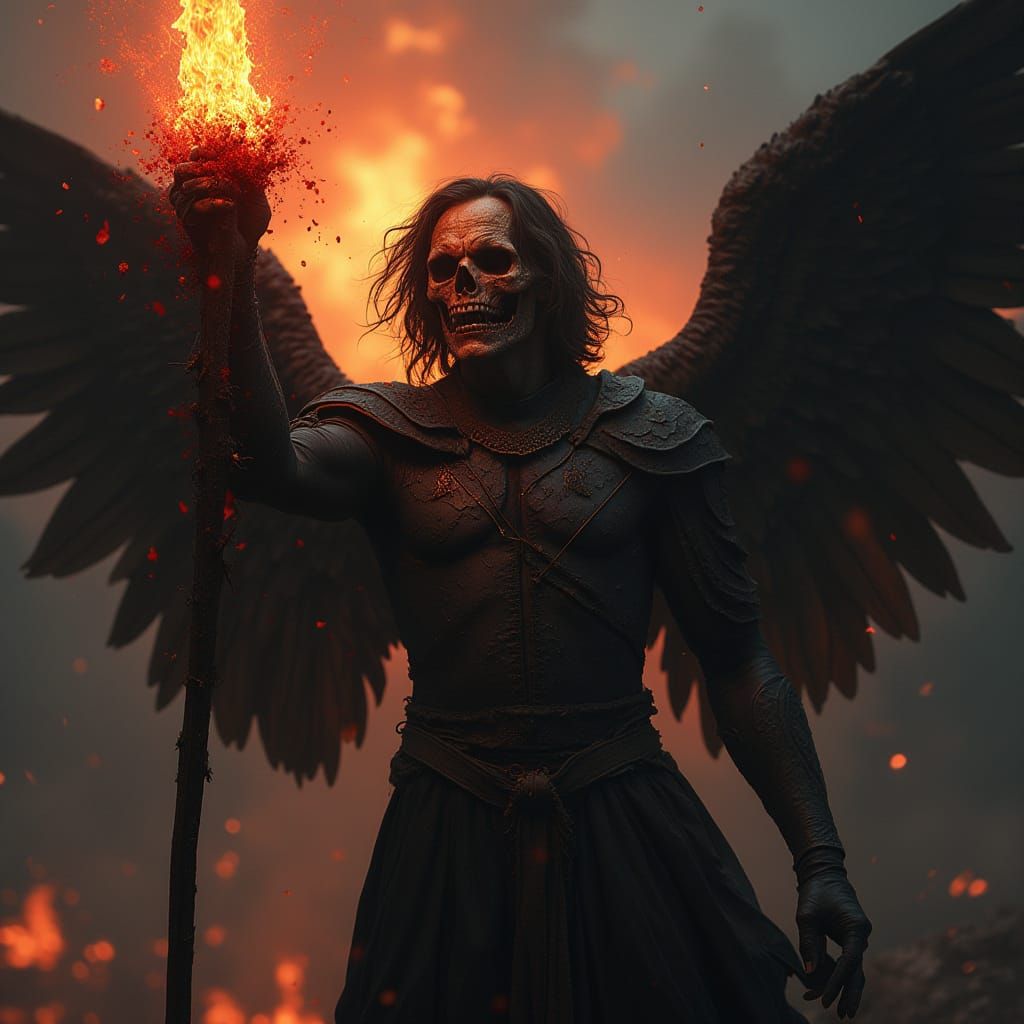 Angelic Tyrant Enveloped in Infernal Flames and Blood
