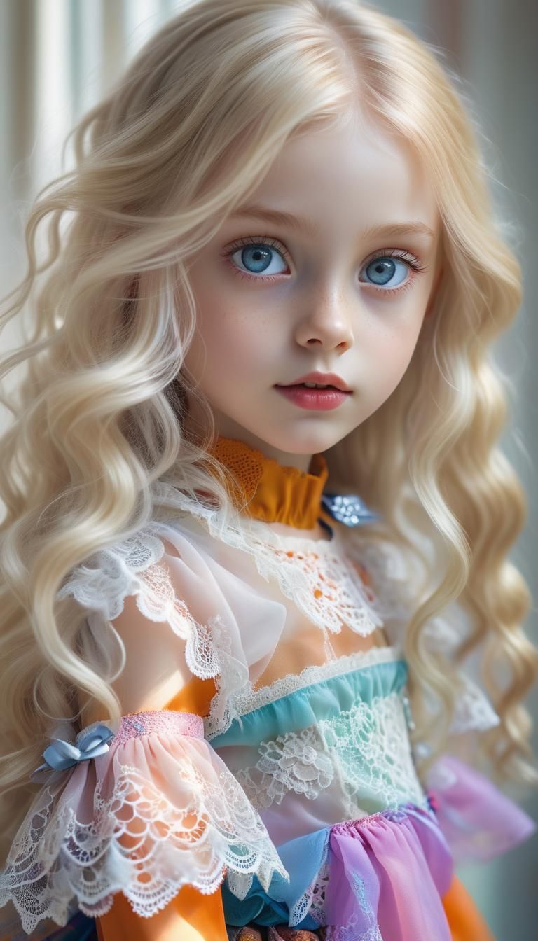 Blonde Girl Portrait with Long Hair in Pastel Colors