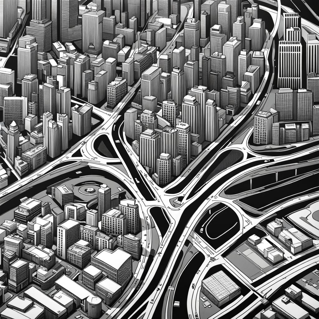 Modern City Street Map Excerpt in Black and White