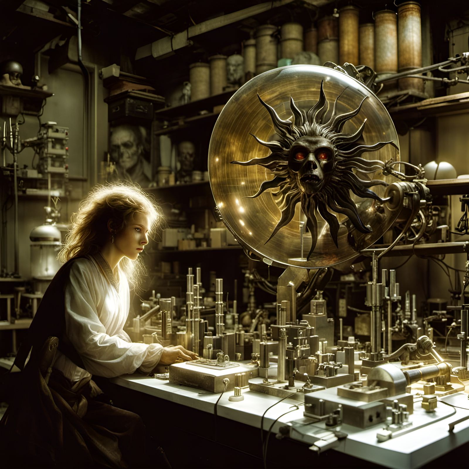 Bizarre Laboratory with Celestial Rays, Hyperdetailed Surrea...