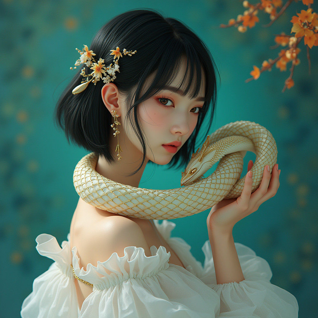 Japanese Woman with Serpent in Fantasy Art Style