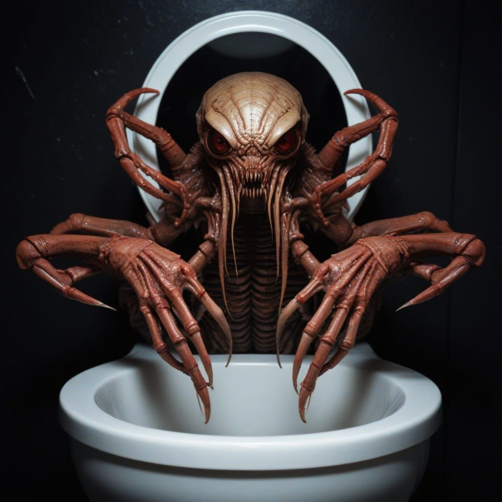 Glowing Red-Eyed Horror Creature Sits in Darkness, Waiting t...