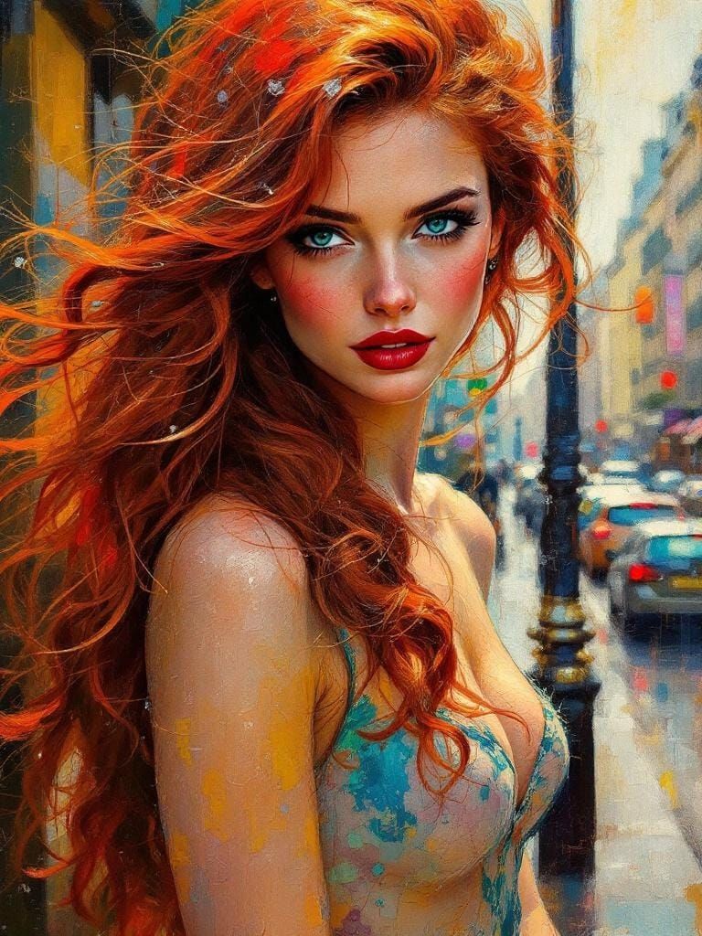 Redhead in Paris: Encrustique Impressionist Urban Scene