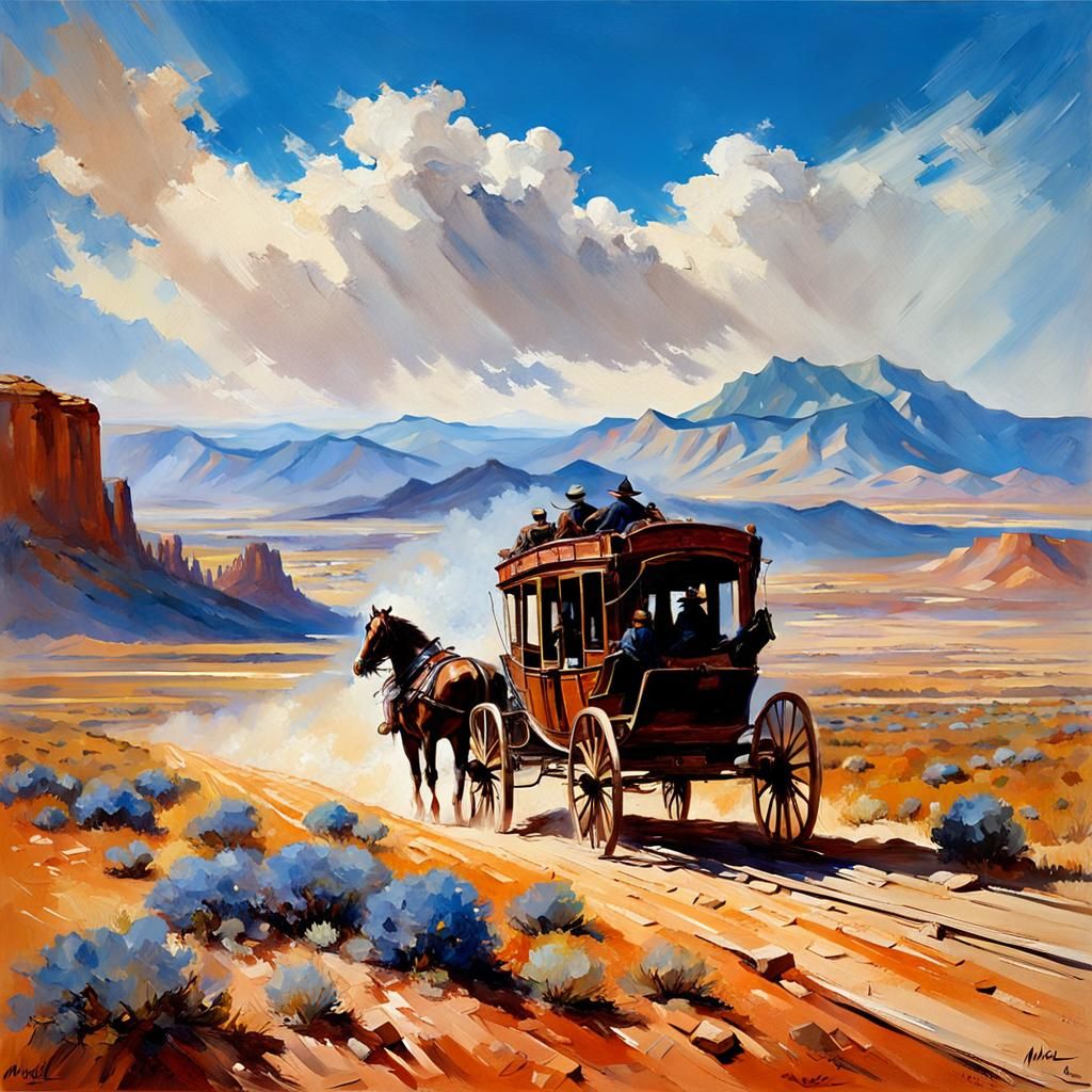 American West Stagecoach: Garmash and Vrubel Style