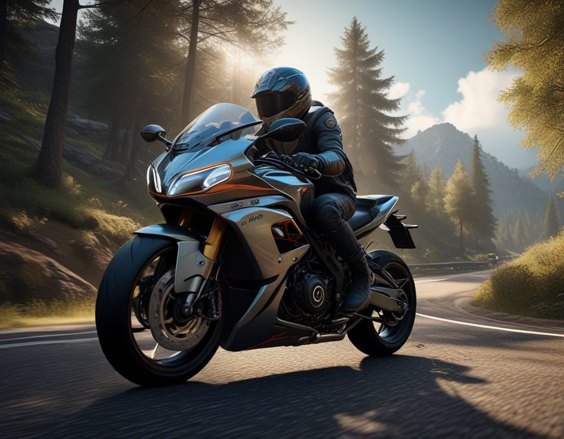 Epic Hyper-Realistic Motorcyclist in Vibrant Digital Art