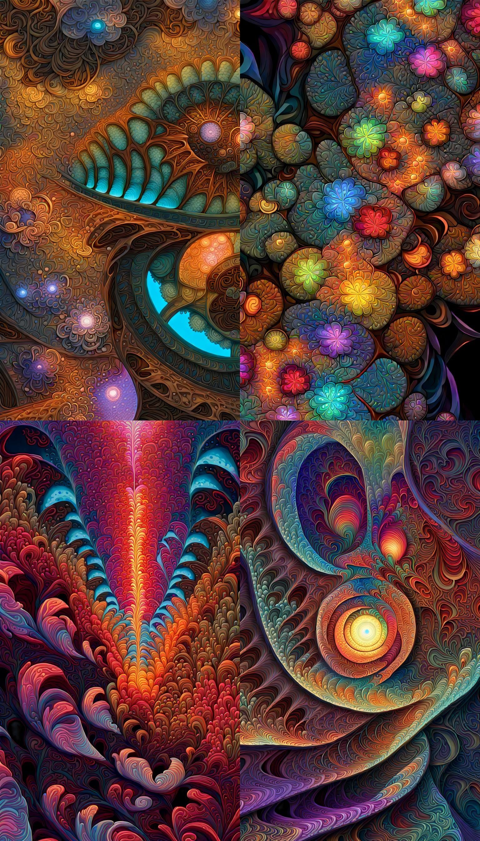 Psychedelic Fractal Landscape in Neon Colors, Digital Art