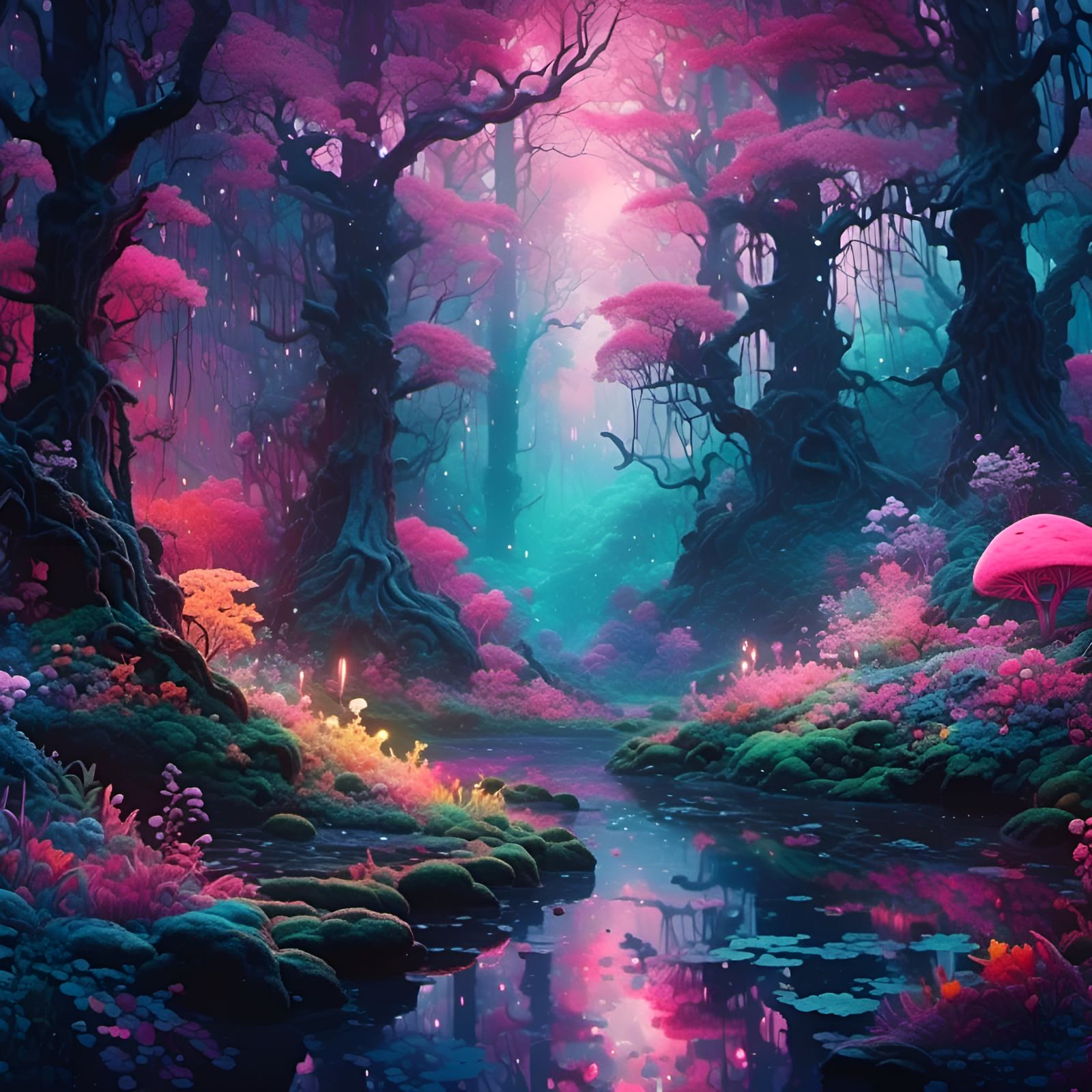 Dark God Forest in Gouache and Watercolor Style