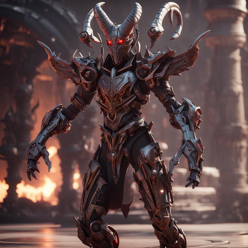 Tiefling Male with Mech Details in Sci-Fi Style