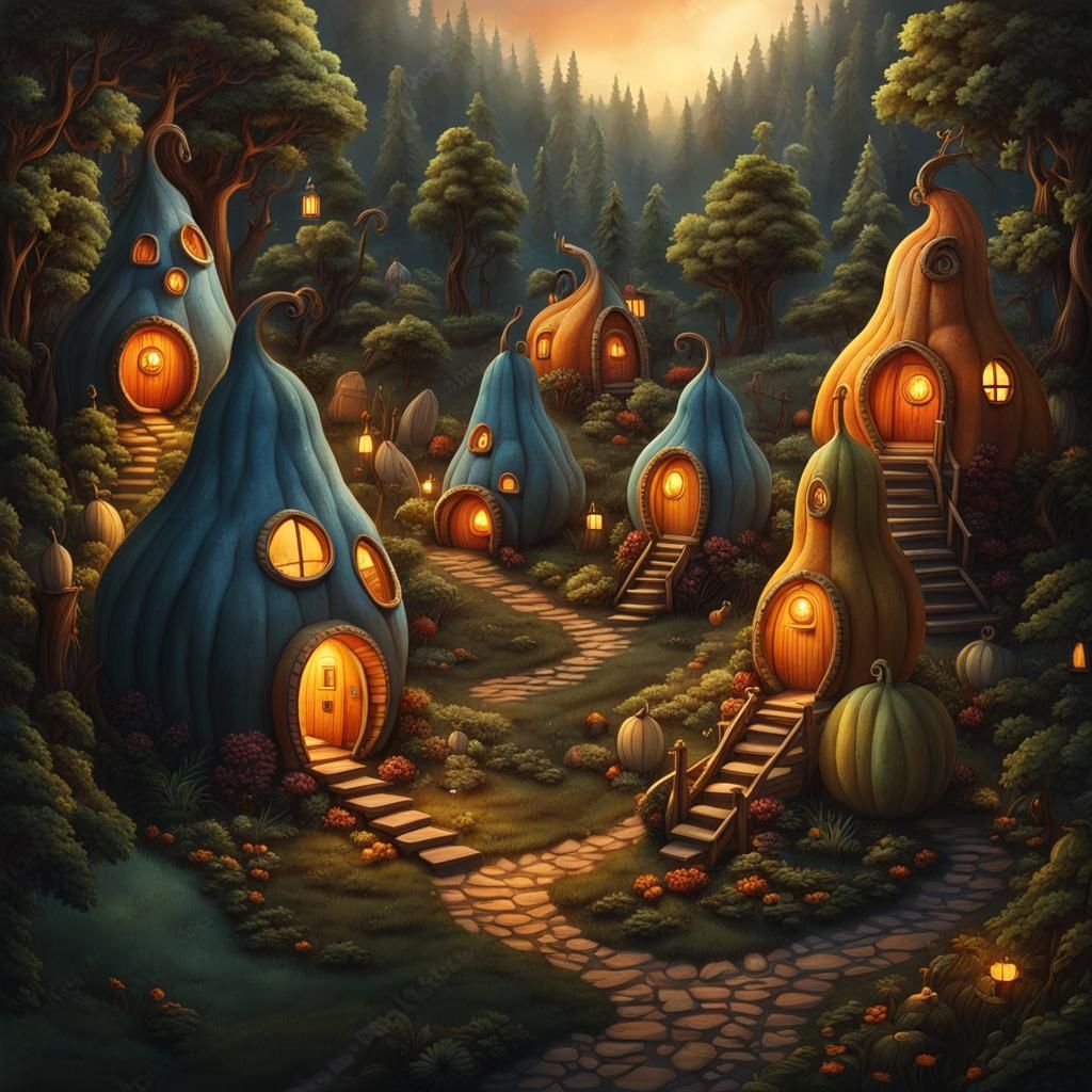 Mystical Gourd Village in Deep Forest