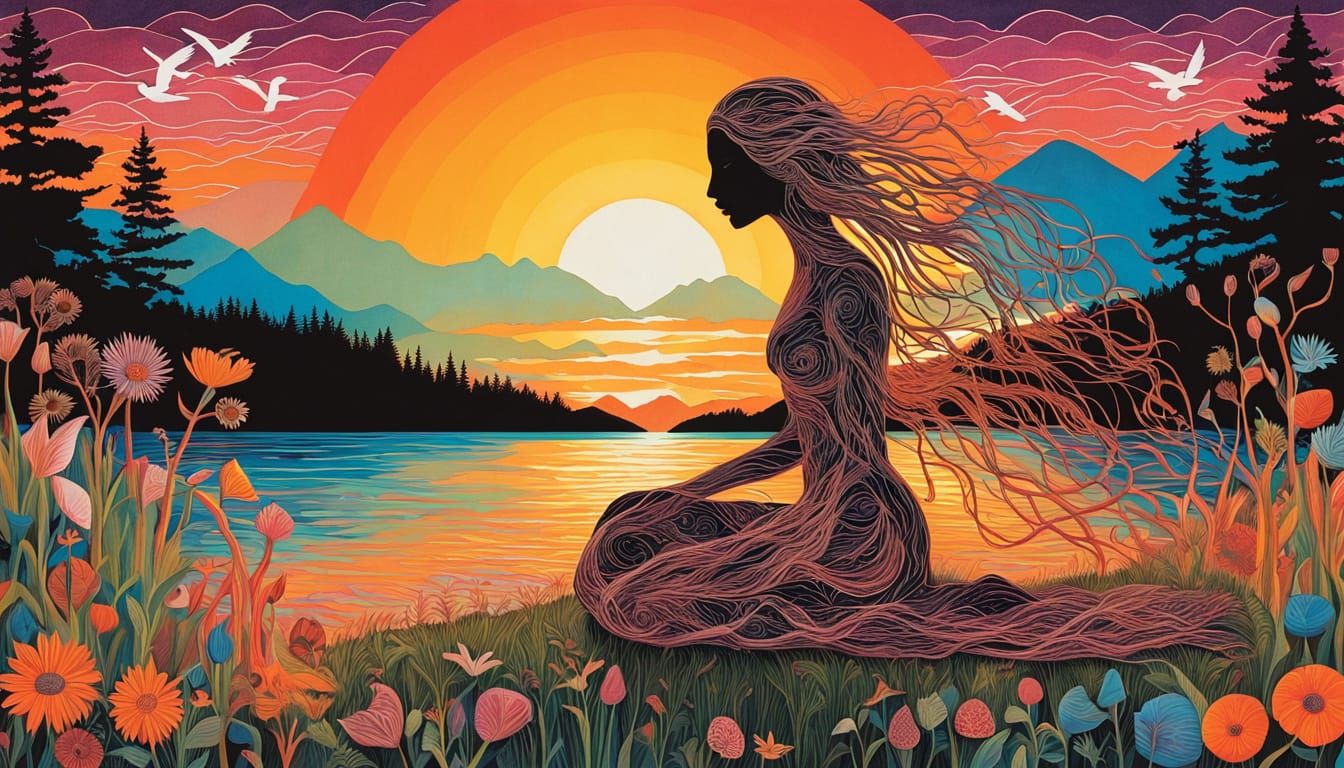 Ephemeral Land Art Sculpture with Woman and Prism