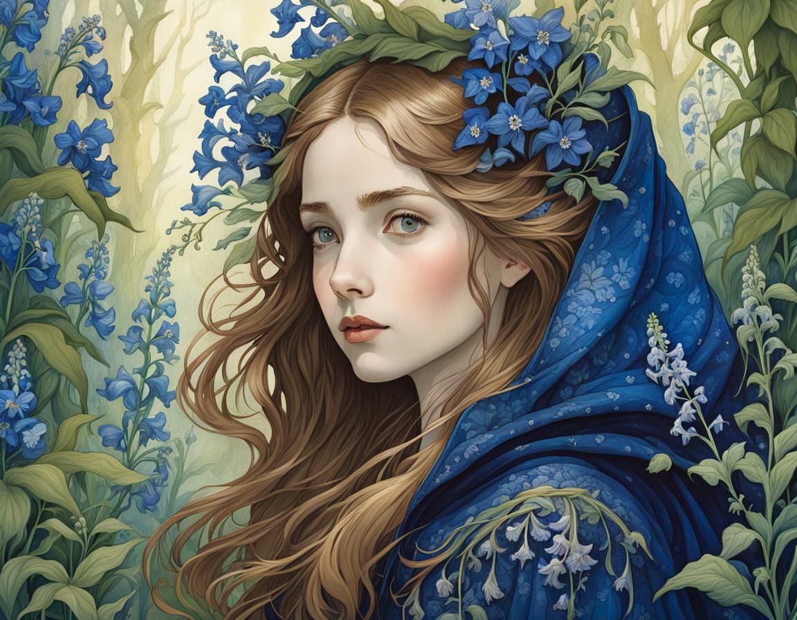 Whimsical Fantasy Portrait in Lush Forest Garden