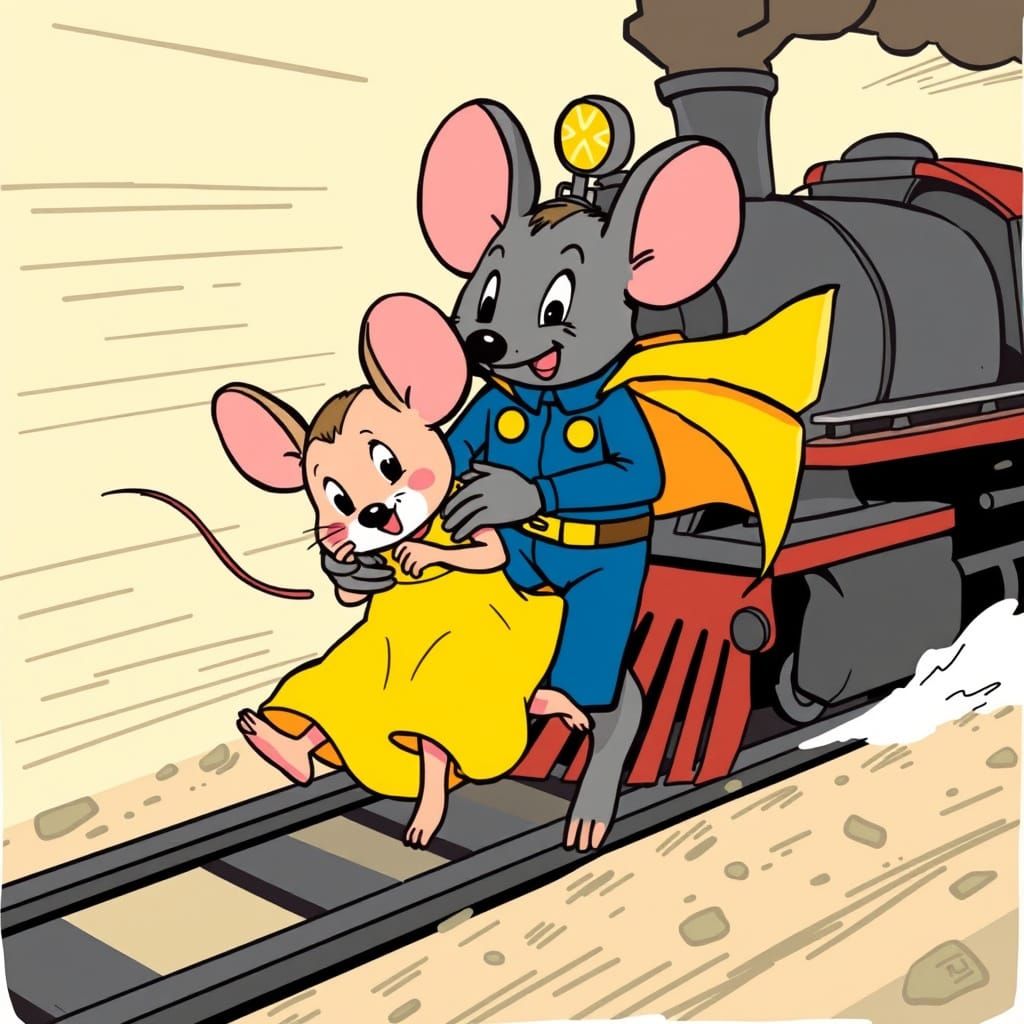 Mighty Mouse Rescues Girl in Classic Cartoon Style