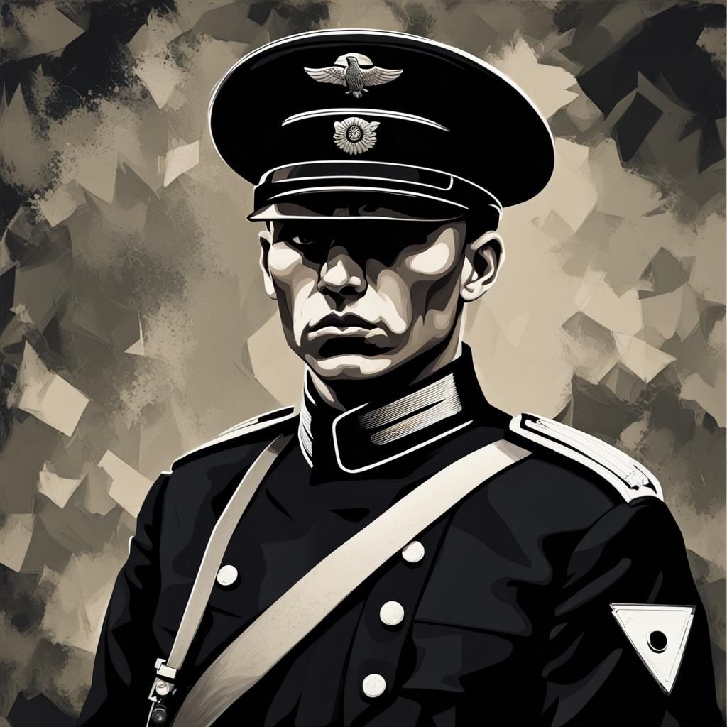 SS Soldier in Black Uniform: Abstract Art