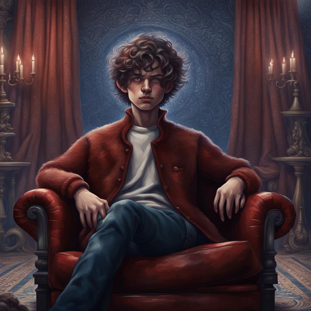 Boy in Red Sweater by Fireplace: Fantasy Concept Art