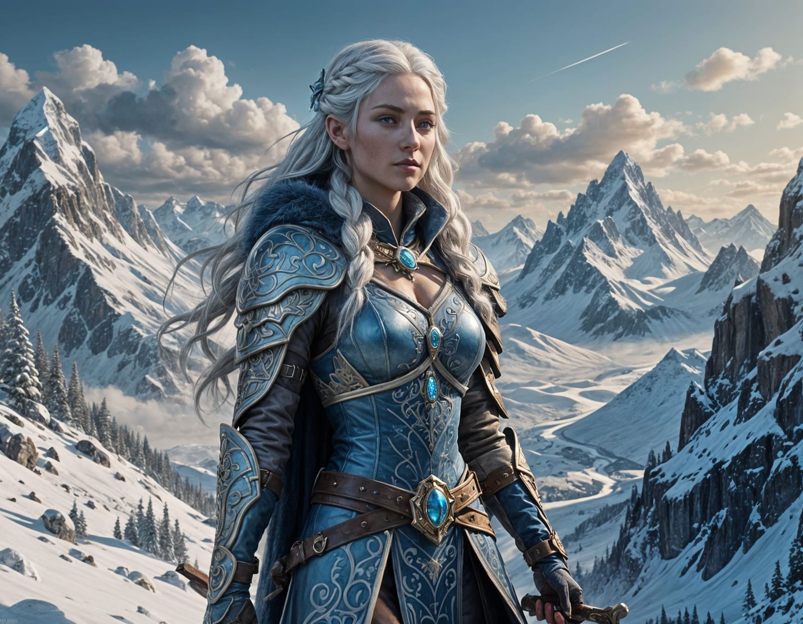 Nordic Goddess Skadi in Winter Landscape, Fantasy Concept Ar...