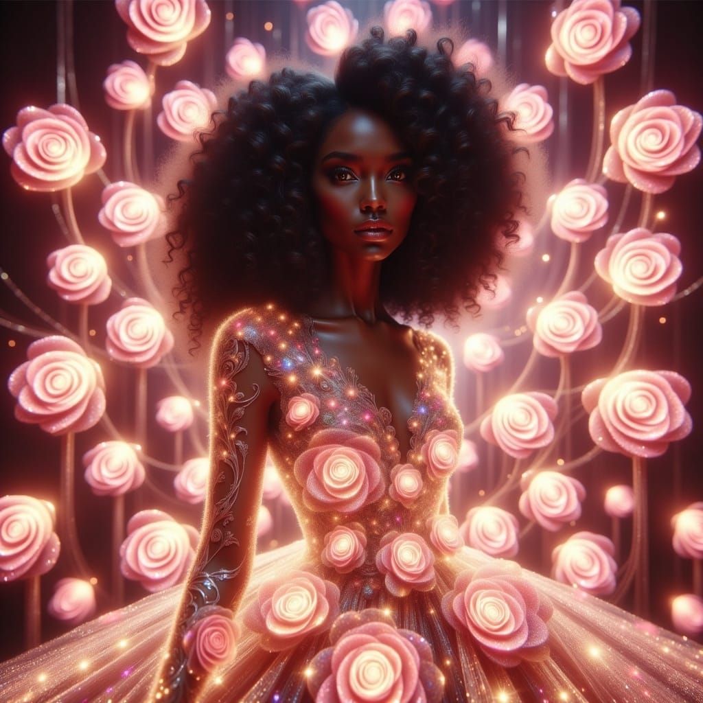 Luminous Princess with Roses and Holographic Dress