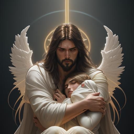 Angelic Embrace: Jesus and Angel Portrait