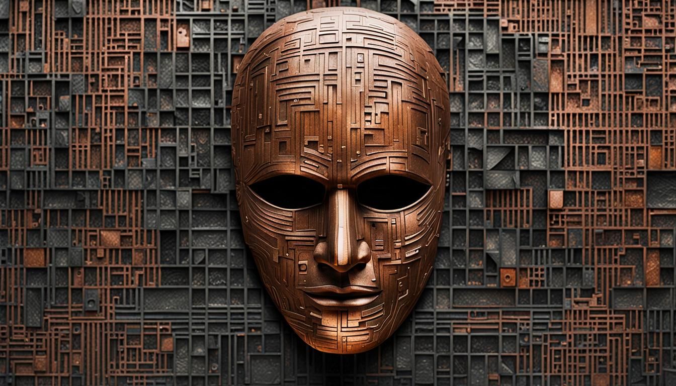 Abstract Mask Dissolving into Metal Tiles