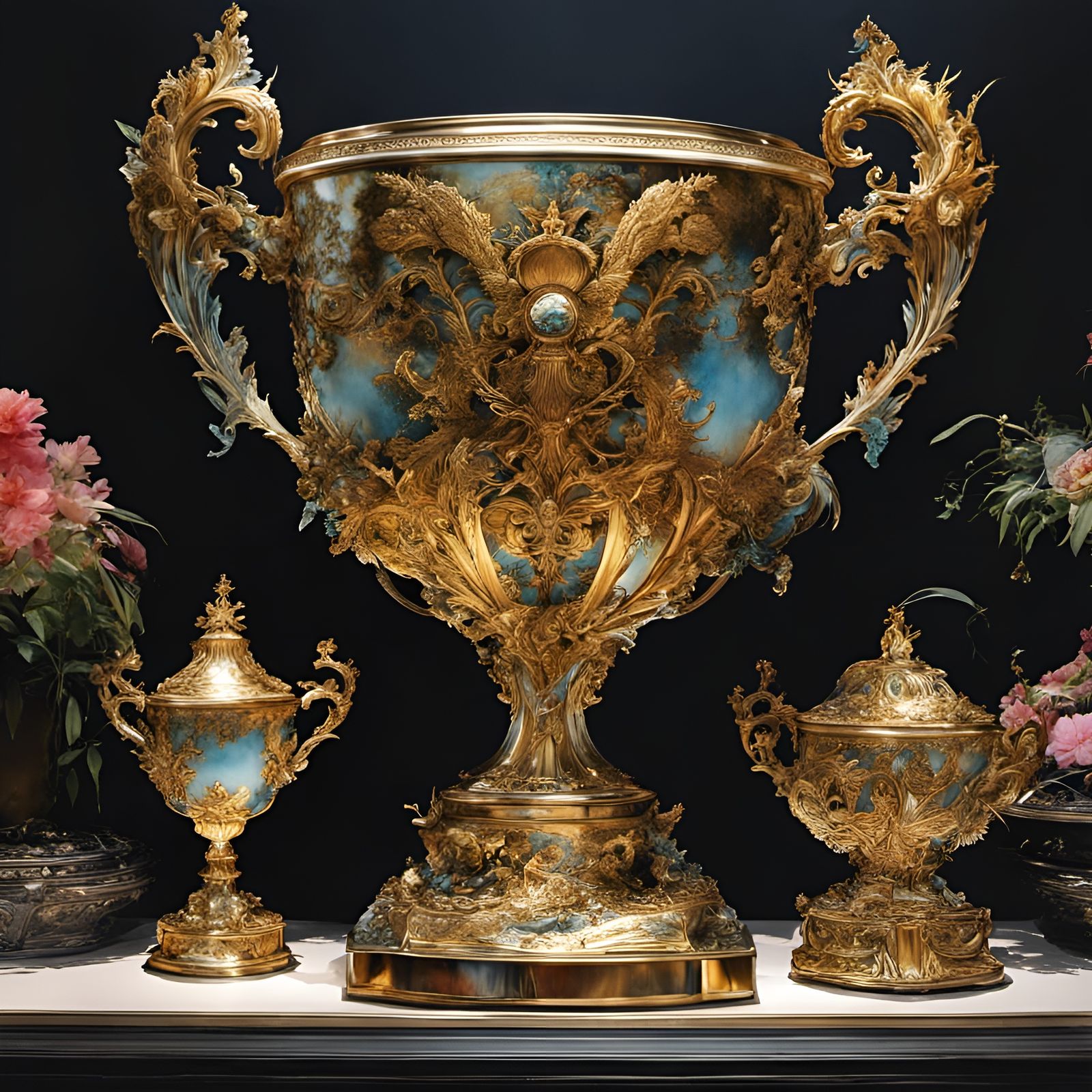 Gilded Trophy: A Luxurious Watercolor Masterpiece