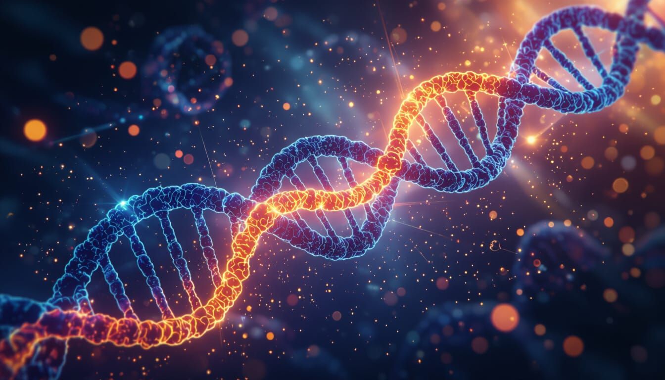 Microscopic DNA Transcription in High-Fantasy Sci-Fi Style