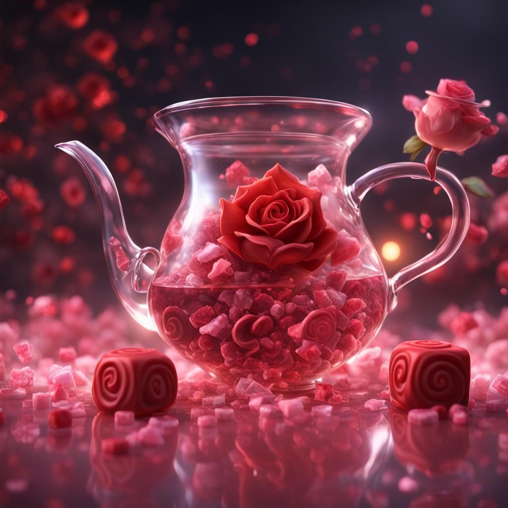 Rose Tea with Red Glow: Detailed Matte Painting