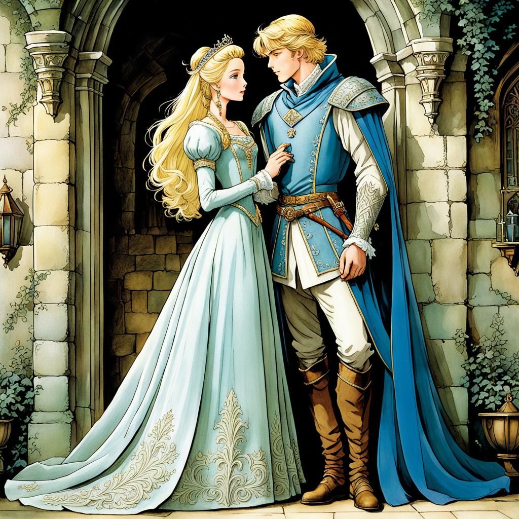 Medieval Prince and Princess in Anime Style