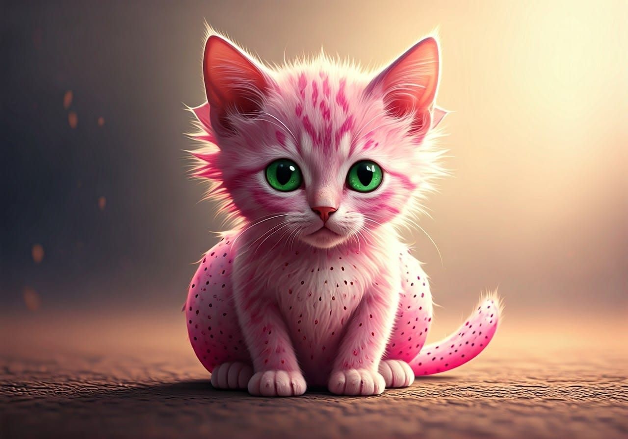 Whimsical, Pastel-Pink Feline in Dreamy, 8K Ultra-Detailed S...