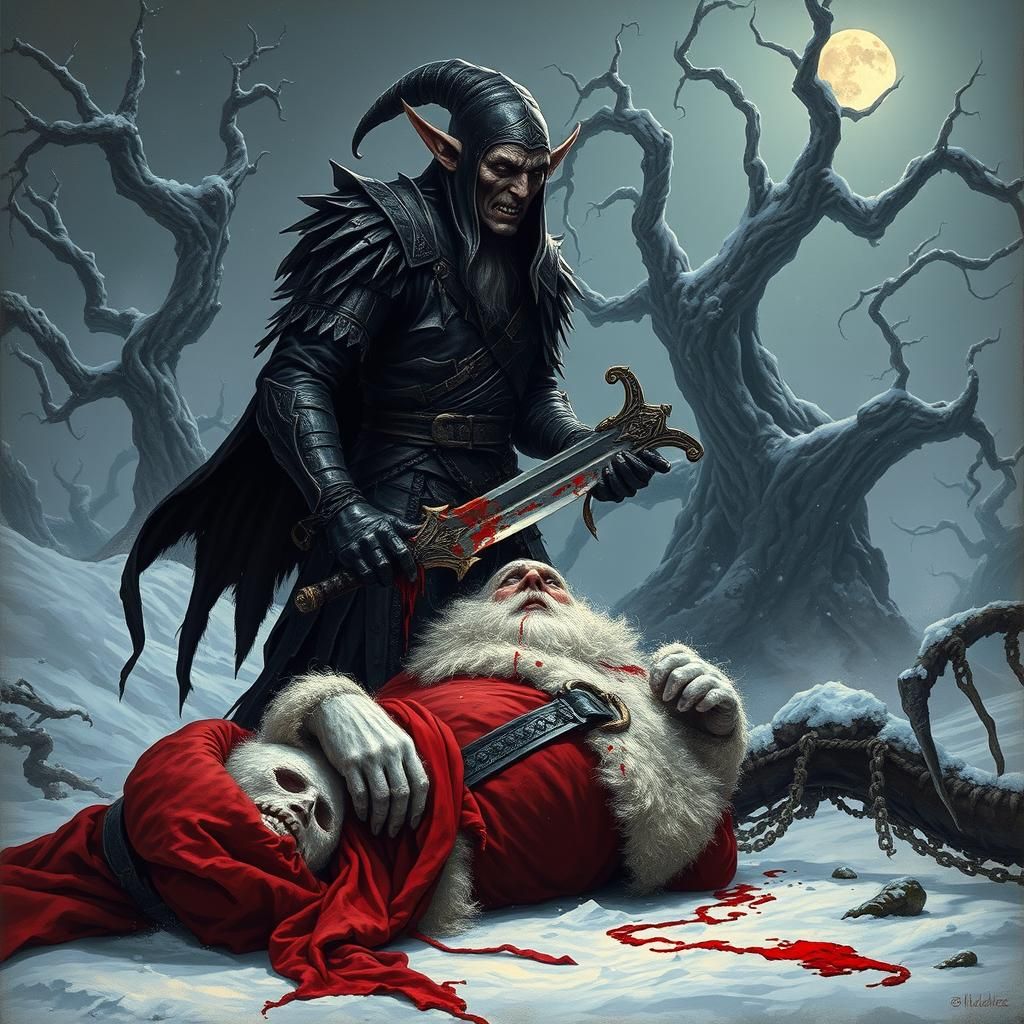 Dark Elf Triumphant Over Santa in Bleak Winter