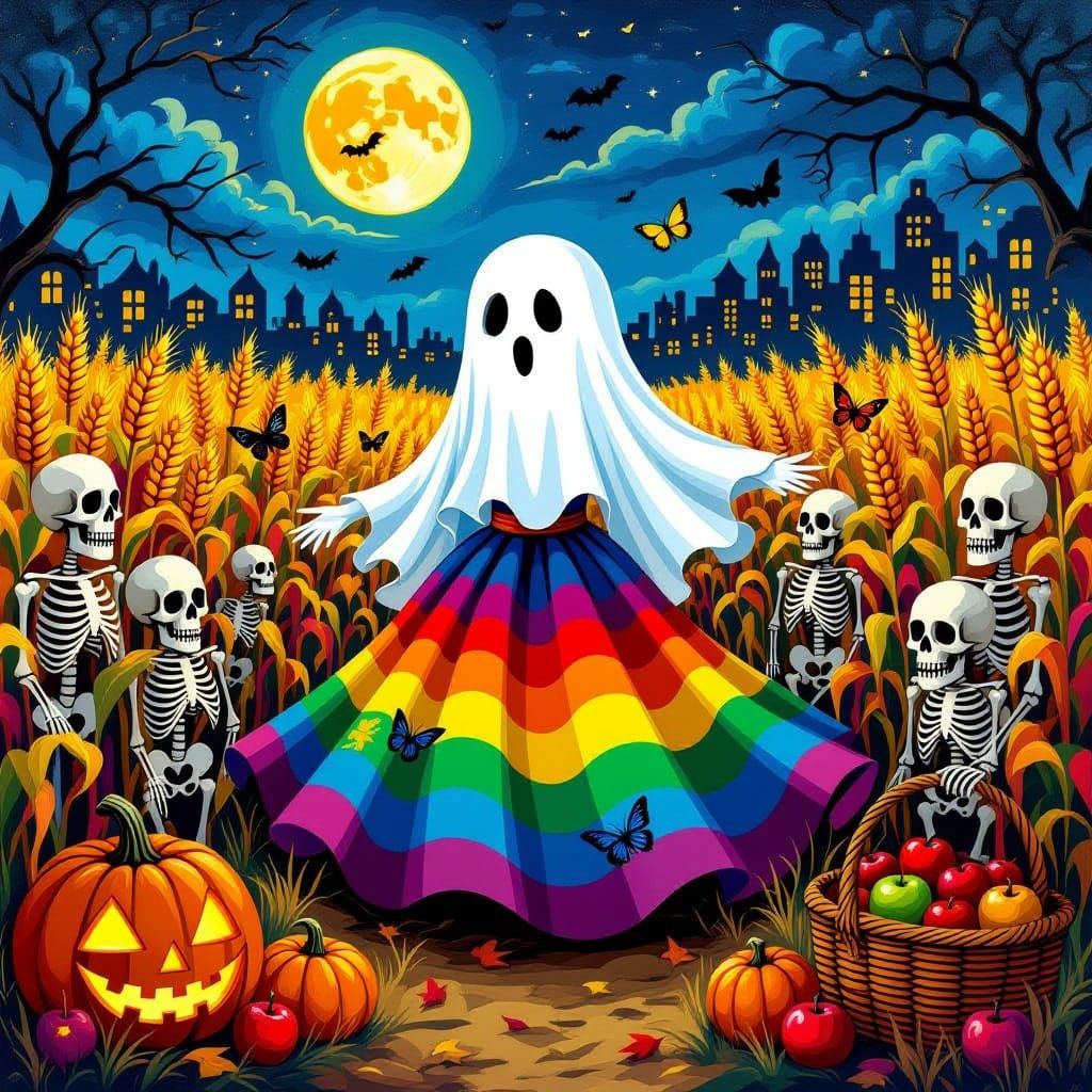 Ghostly Figure in Haunted Corn Maze Oil Painting