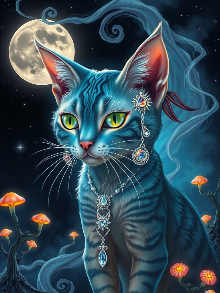 Mystical Feline Goddess in Cosmic Art Nouveau Style