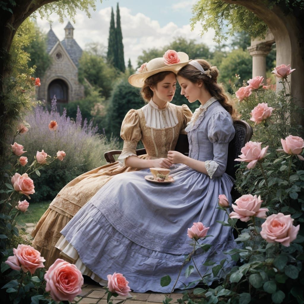 Romantic Gouache Painting of Two Women on Valentine's Day