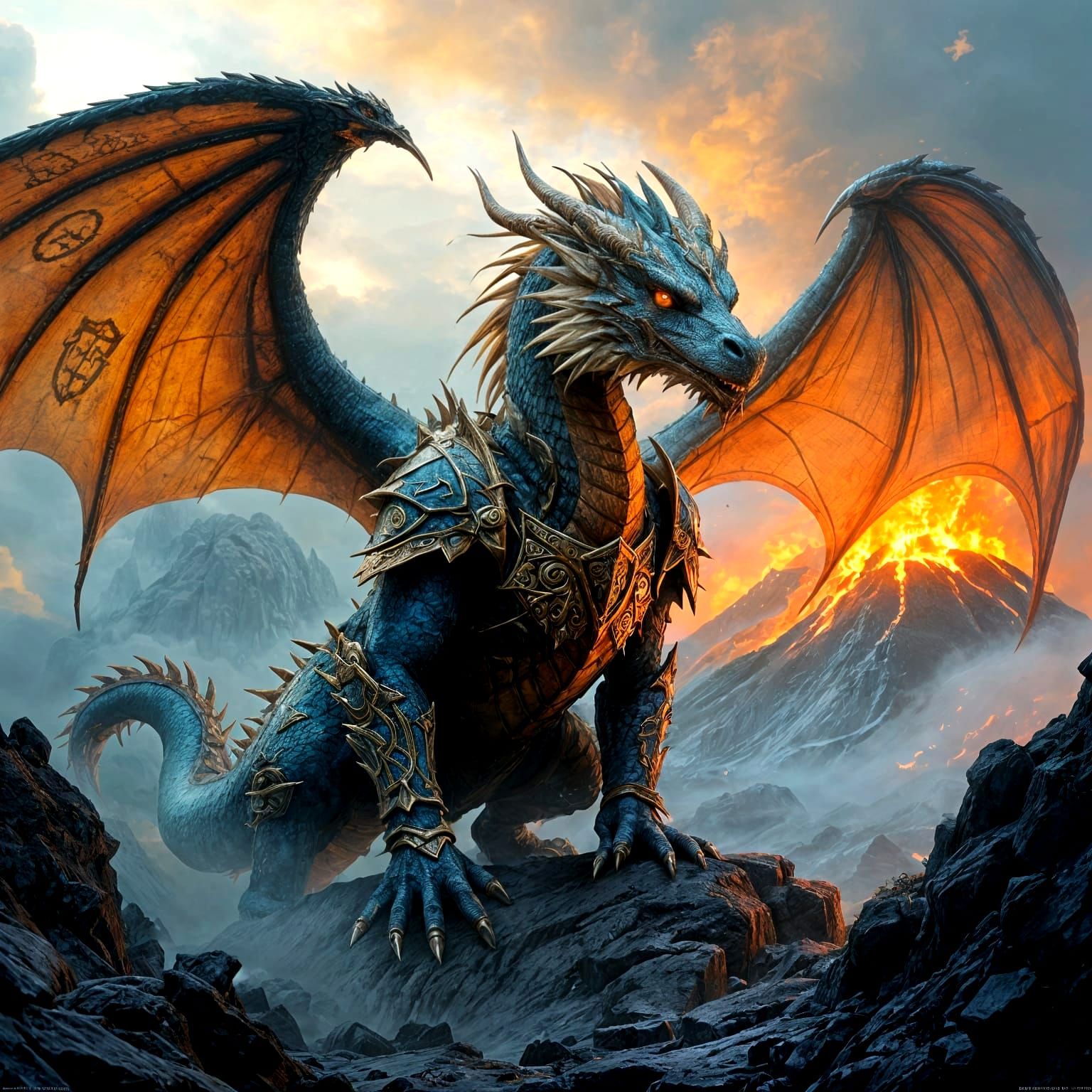Armored Dragon Warrior in Detailed Matte Painting