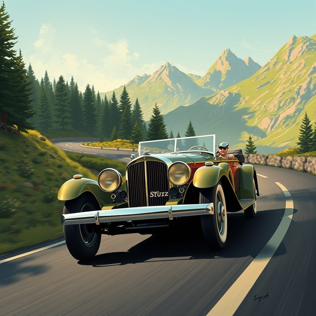 Vintage Stutz Bearcat on Mountain Road as Concept Art