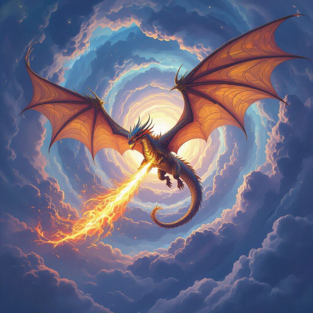 Dragon Soaring Through Mystical Vortex