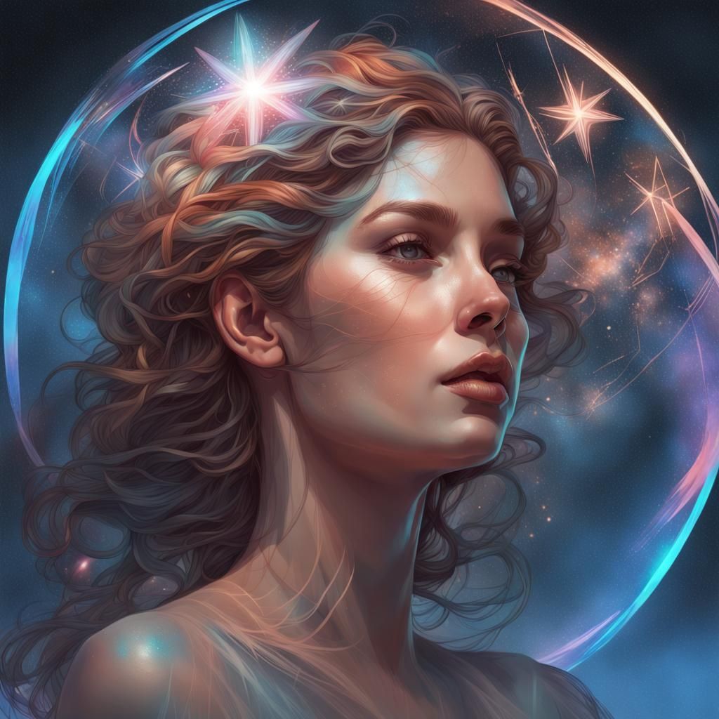 Empowered Woman: Double Exposure Star Portrait