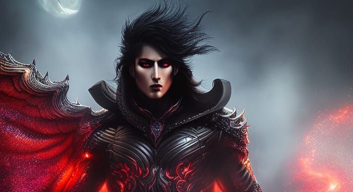 Hyper Detailed Male Demon with Floating Red Hair