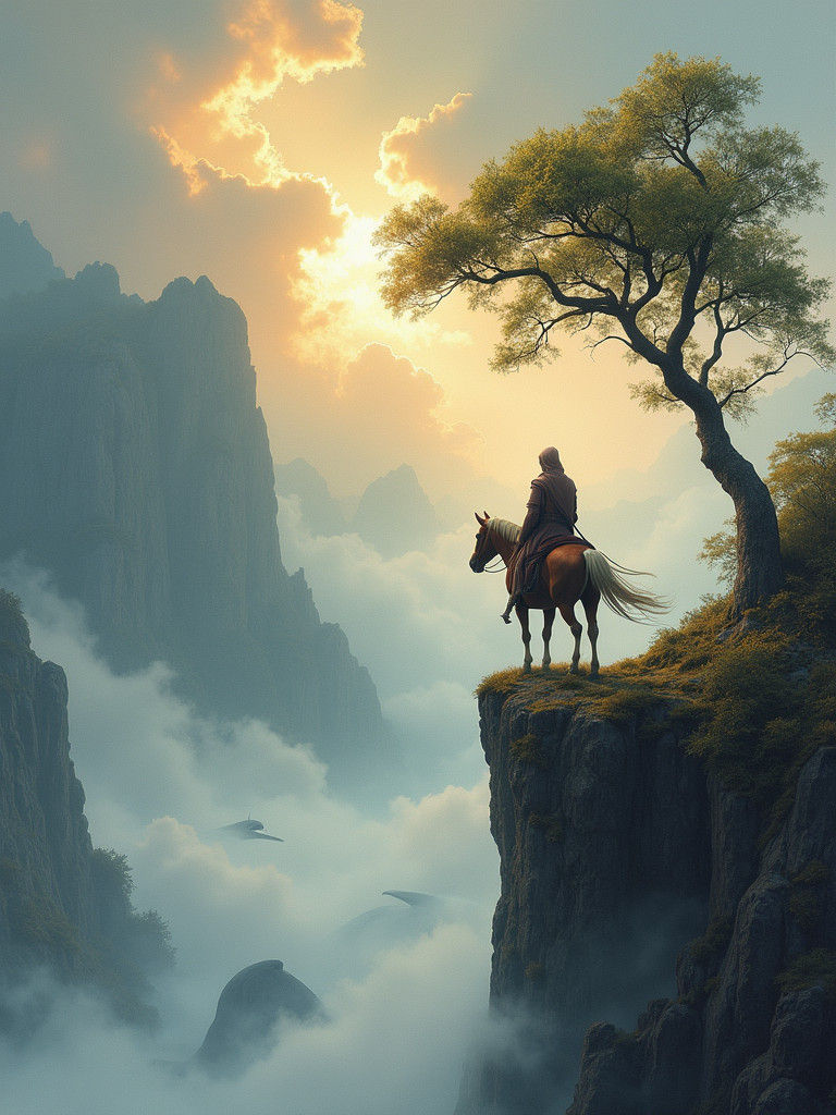 Lone Warrior and Whales: Vintage Watercolor Painting