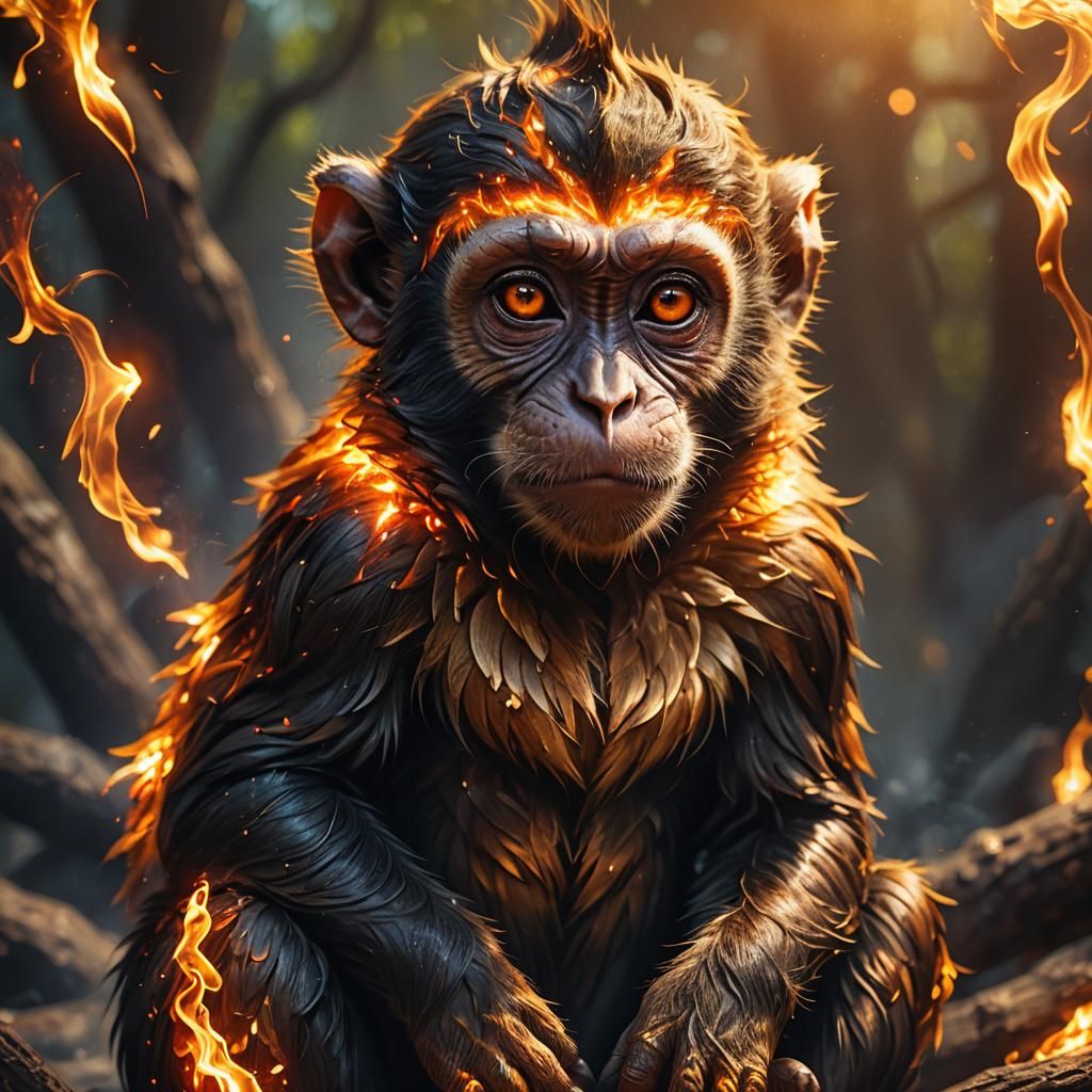 Fiery Monkey Portrait in Explosive Digital Art