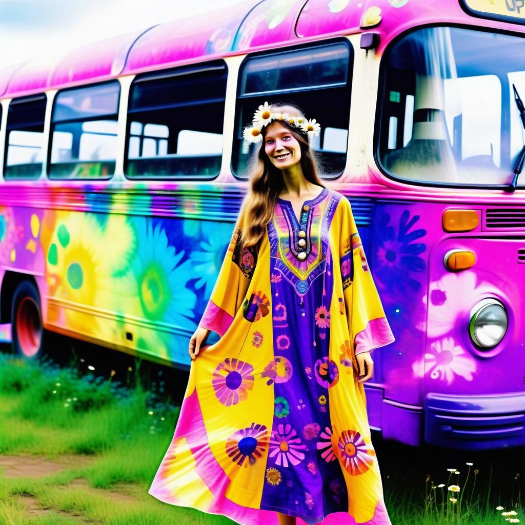 Psychedelic Hippie Woman in Decorative Art Style