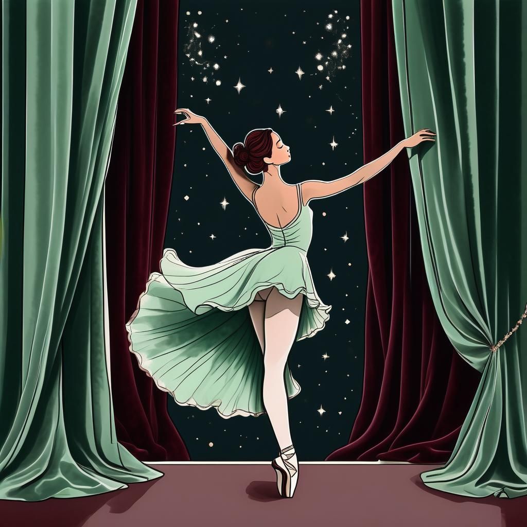 Minimalist Sketch of Ballerina Pirouetting Onstage