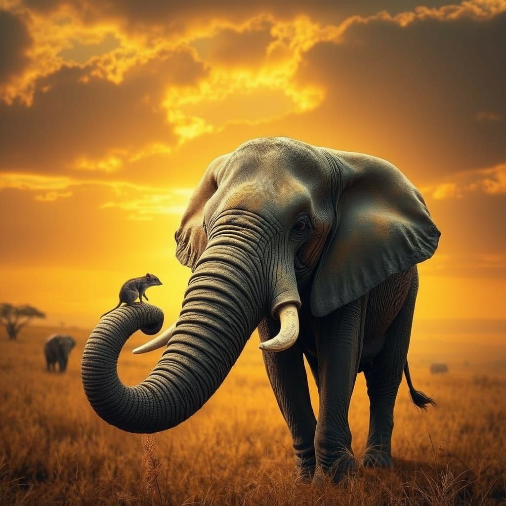 African Elephant and Mouse on Trunk - Epic Digital Matte Pai...