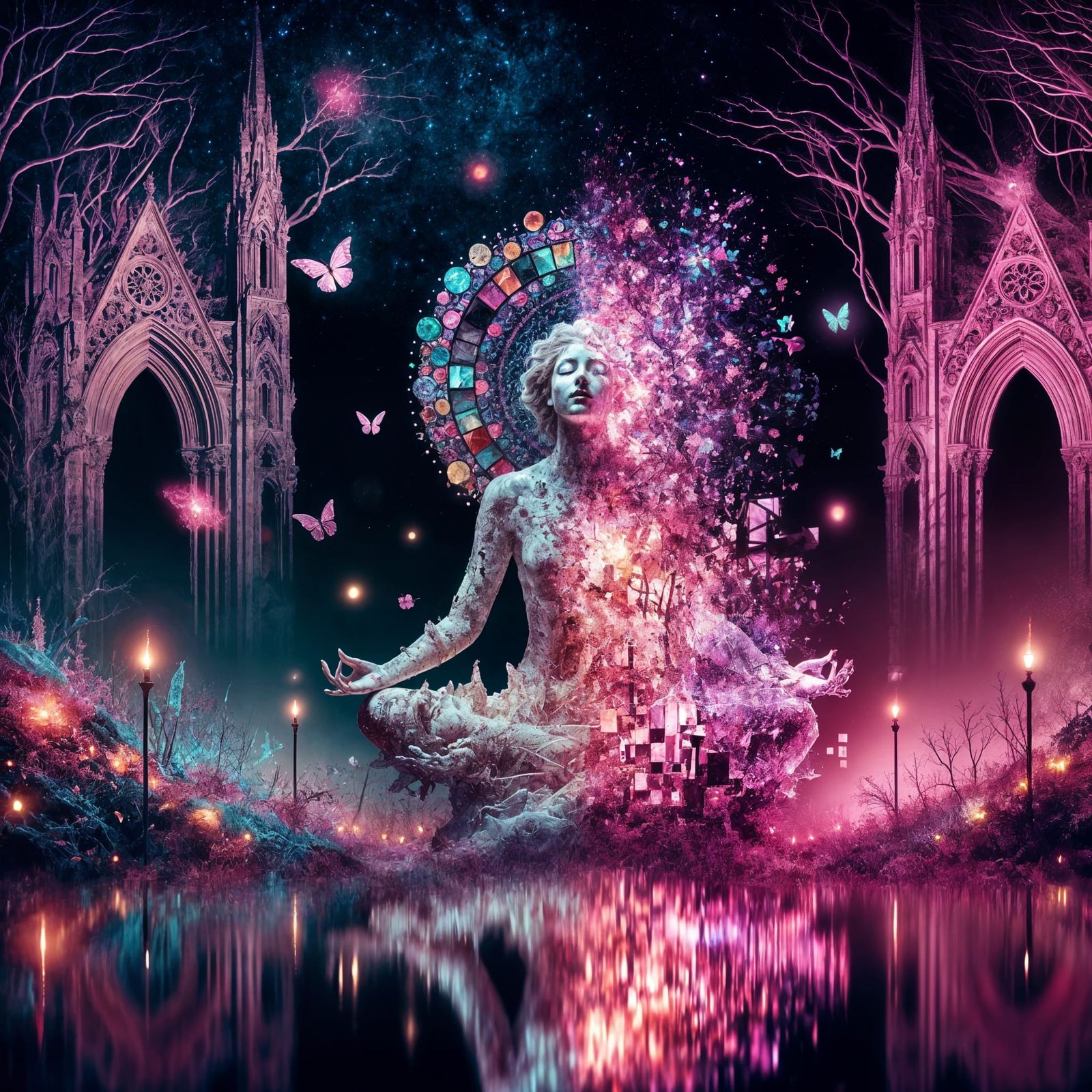 Gothic Goddess in Magical Woods at Nightfall