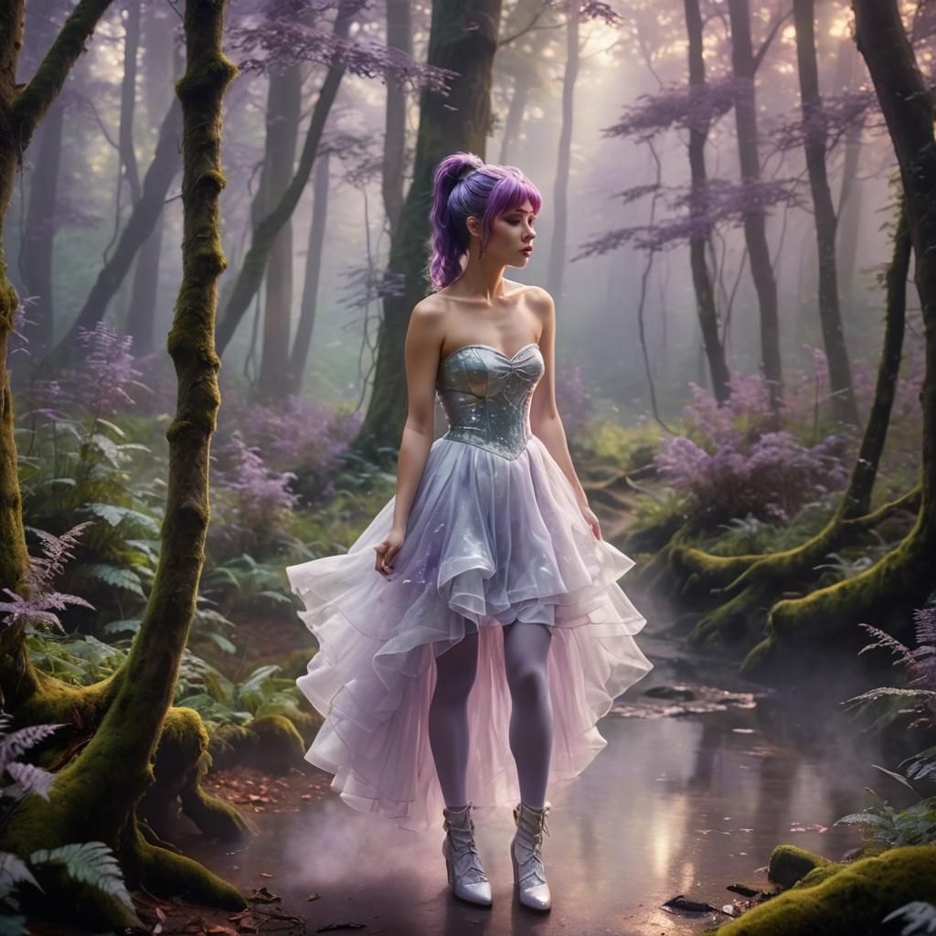 Ethereal Woman in Misty Forest, Fantasy Art