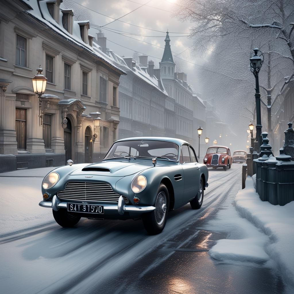 Aston Martin in Snowy Vienna: Detailed Matte Painting
