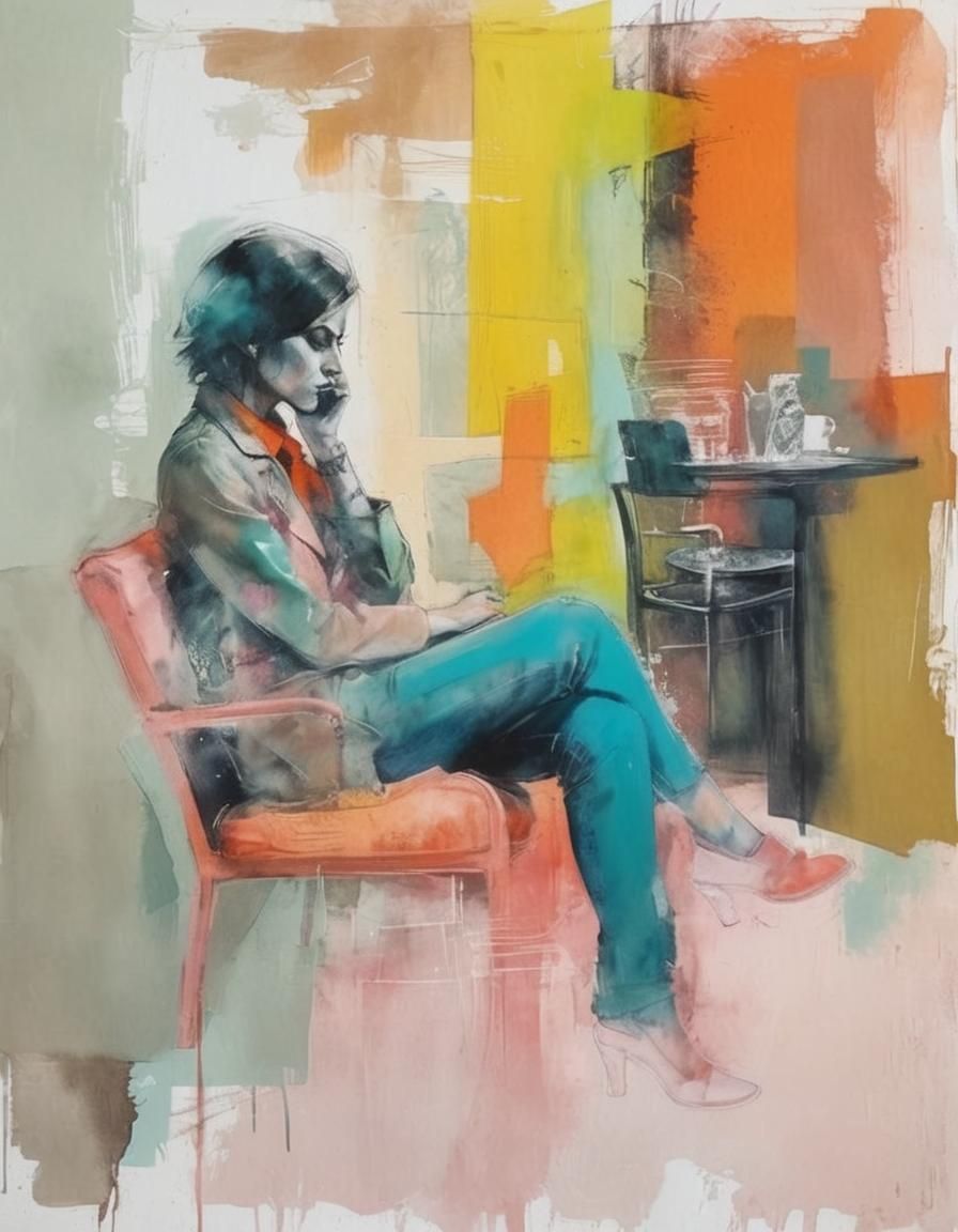 Punk Woman in Bauhaus Chair: Watercolor Abstract