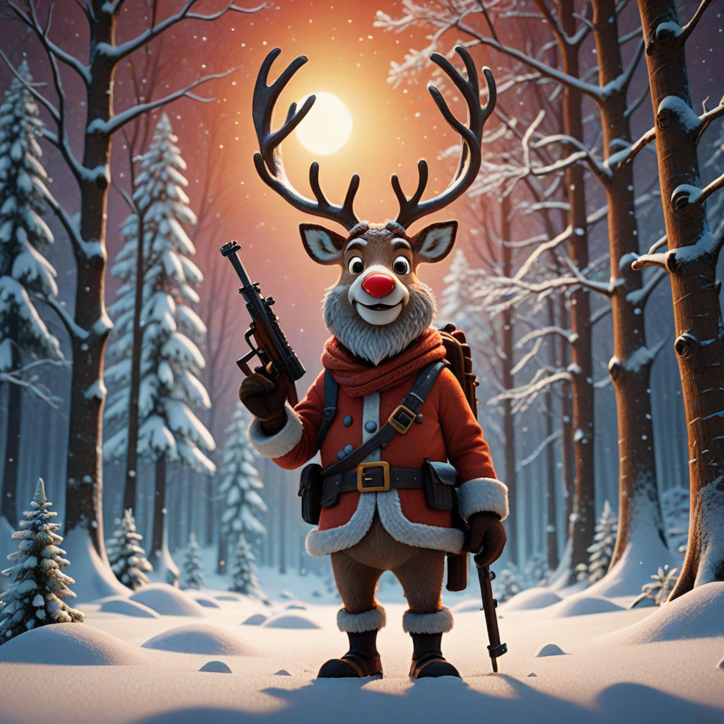 Pixar-Style Rudolph Takes Aim at Santa in Snowy Forest
