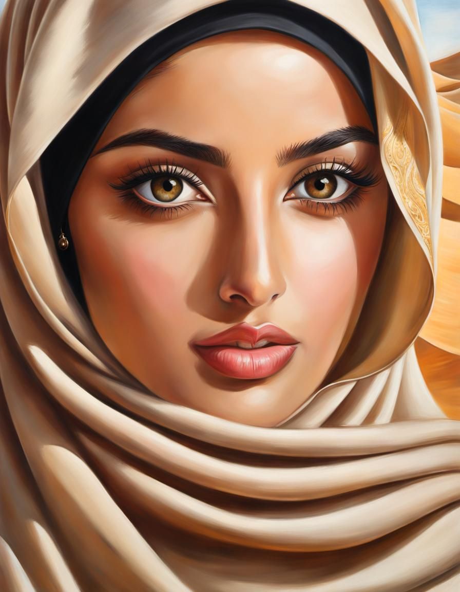 Hijabi Woman Portrait in Realistic Oil Painting